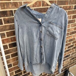 Casual Light Blue Button Down Shirt for Women